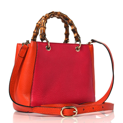 Gucci Calfskin Mini Bamboo Shopper Tote Fuchsia Orange 3 of 12