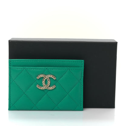 Chanel Caviar Metal Perforated Quilted CC Card Holder Green 3 of 11