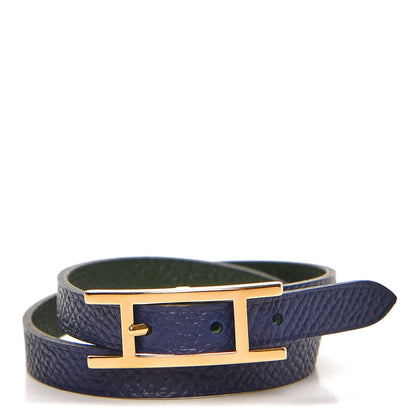 Hermes Epsom Behapi Double Tour Bracelet XS Bleu Saphir Vert Anglais 1 of 5