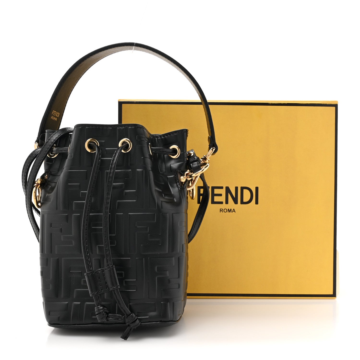 Fendi Vitello Liberty F is Fendi FF 1974 Embossed Mini Mon Tresor Bucket Bag Black 12 of 12