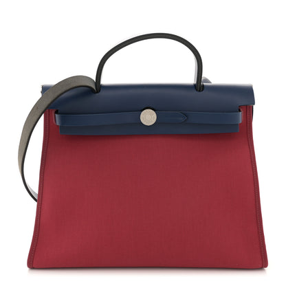 Hermes Military Toile Vache Hunter Herbag Zip 31 PM Rouge Grenat Bleu Saphir 1 of 17