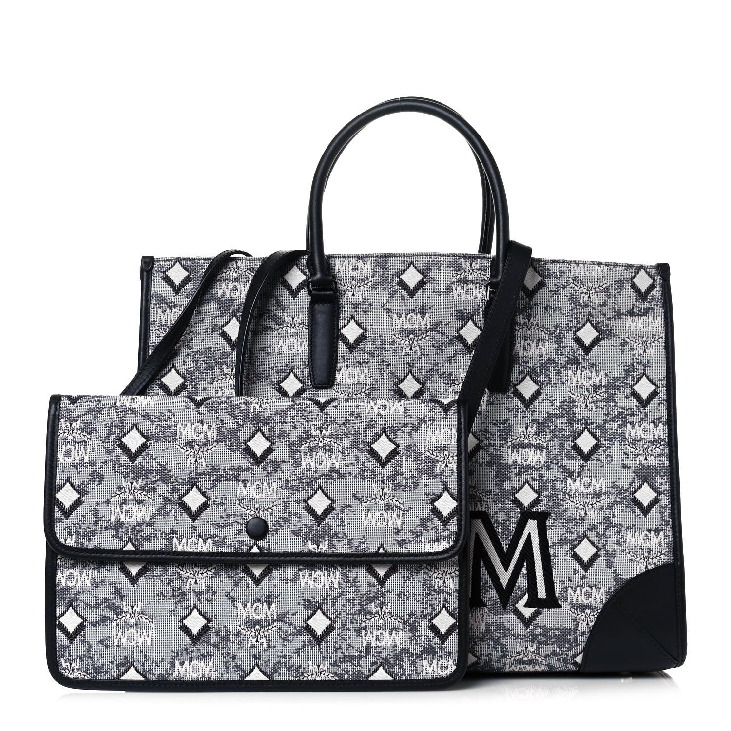 MCM Nappa Jacquard Monogram Large Tote Grey 1 of 15