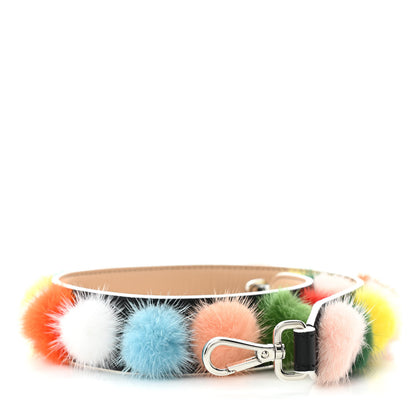 Fendi Vitello Dolce Mink Fur Bi-Color Pom Pom Strap You Black Makeup Multicolor 1 of 5
