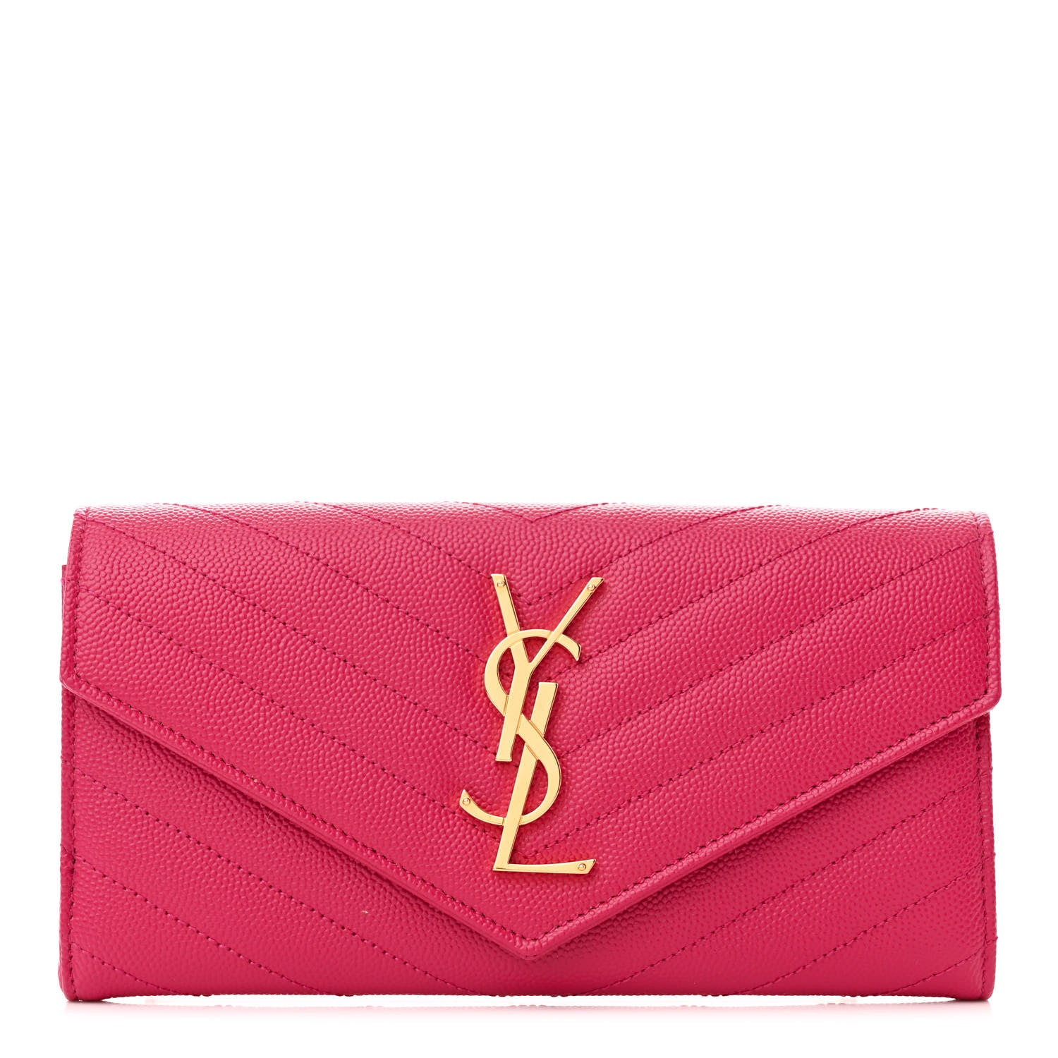 Saint Laurent Grain De Poudre Matelasse Chevron Monogram Flap Wallet Bubblegum 1 of 8