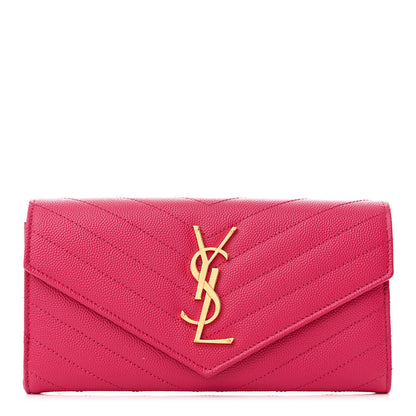 Saint Laurent Grain De Poudre Matelasse Chevron Monogram Flap Wallet Bubblegum 1 of 8