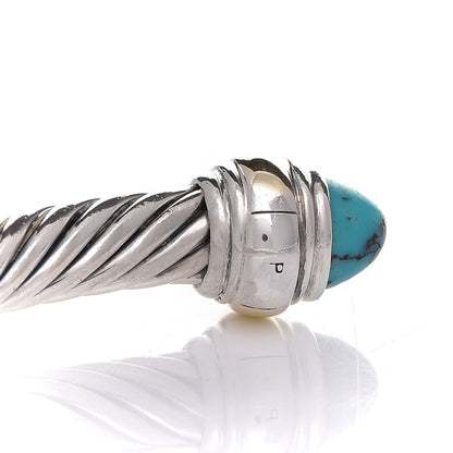 David Yurman Sterling Silver 14K Yellow Gold Turquoise 5mm Cable Classics Bracelet 4 of 5