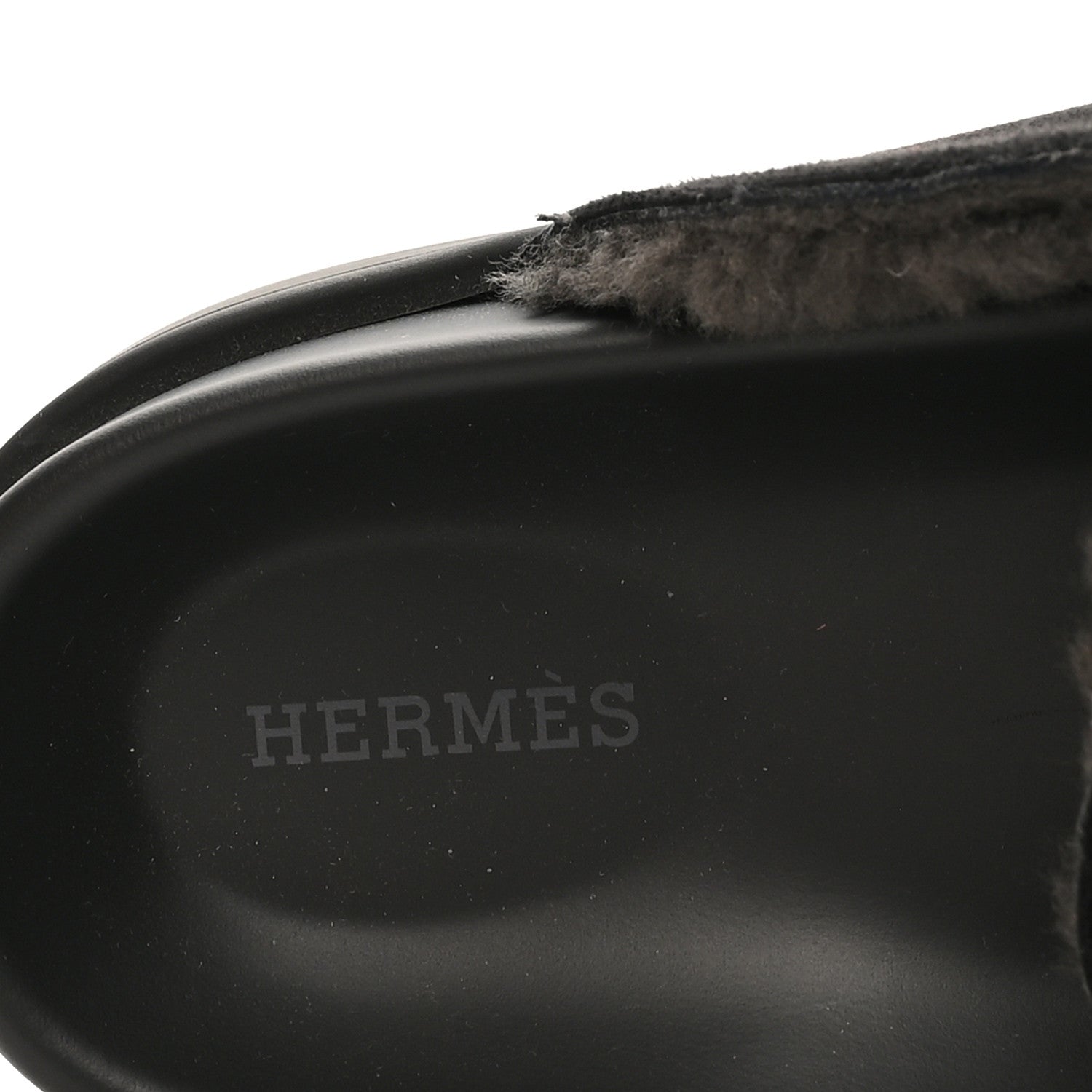 Hermes Suede Goatskin Shearling Mens Go Mules 43.5 Black 7 of 10