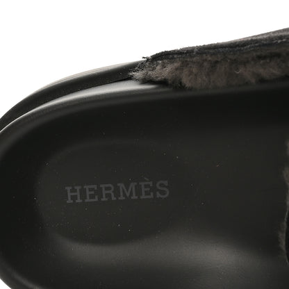 Hermes Suede Goatskin Shearling Mens Go Mules 43.5 Black 7 of 10