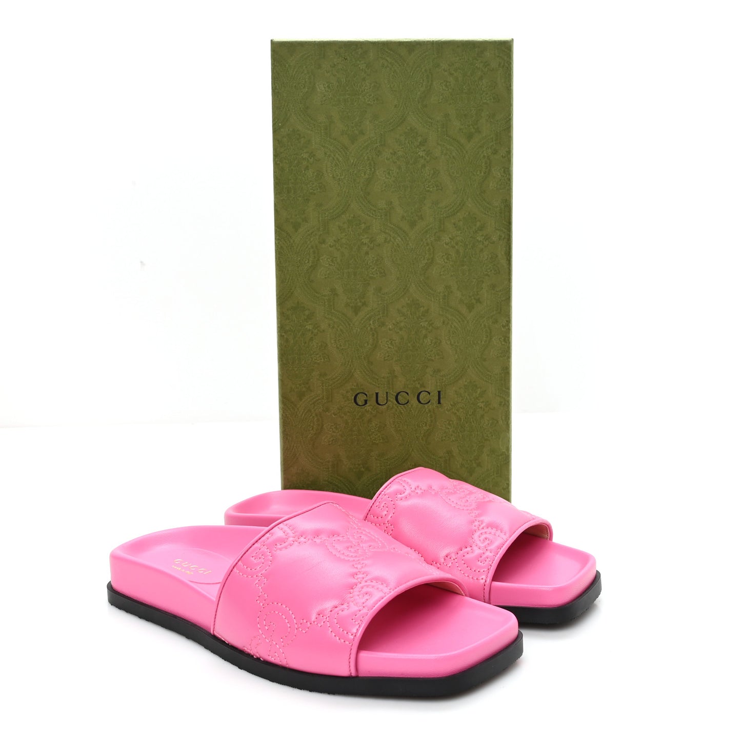 Nappa GG Matelasse Flat Slide Sandals 37 Bon Bon
