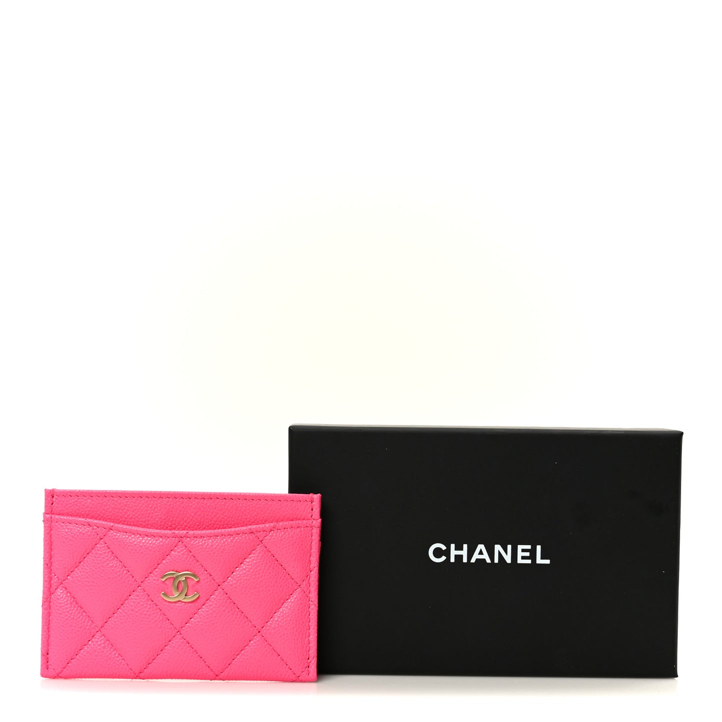 Caviar Quilted Card Holder Fuchsia
