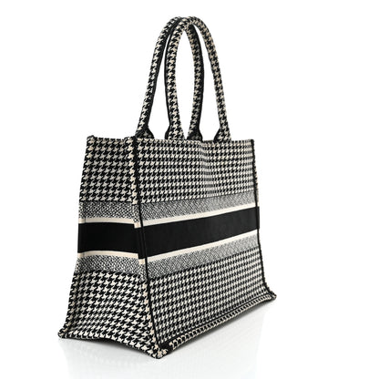 Christian Dior Canvas Houndstooth Embroidered Medium Book Tote Black White 3 of 17