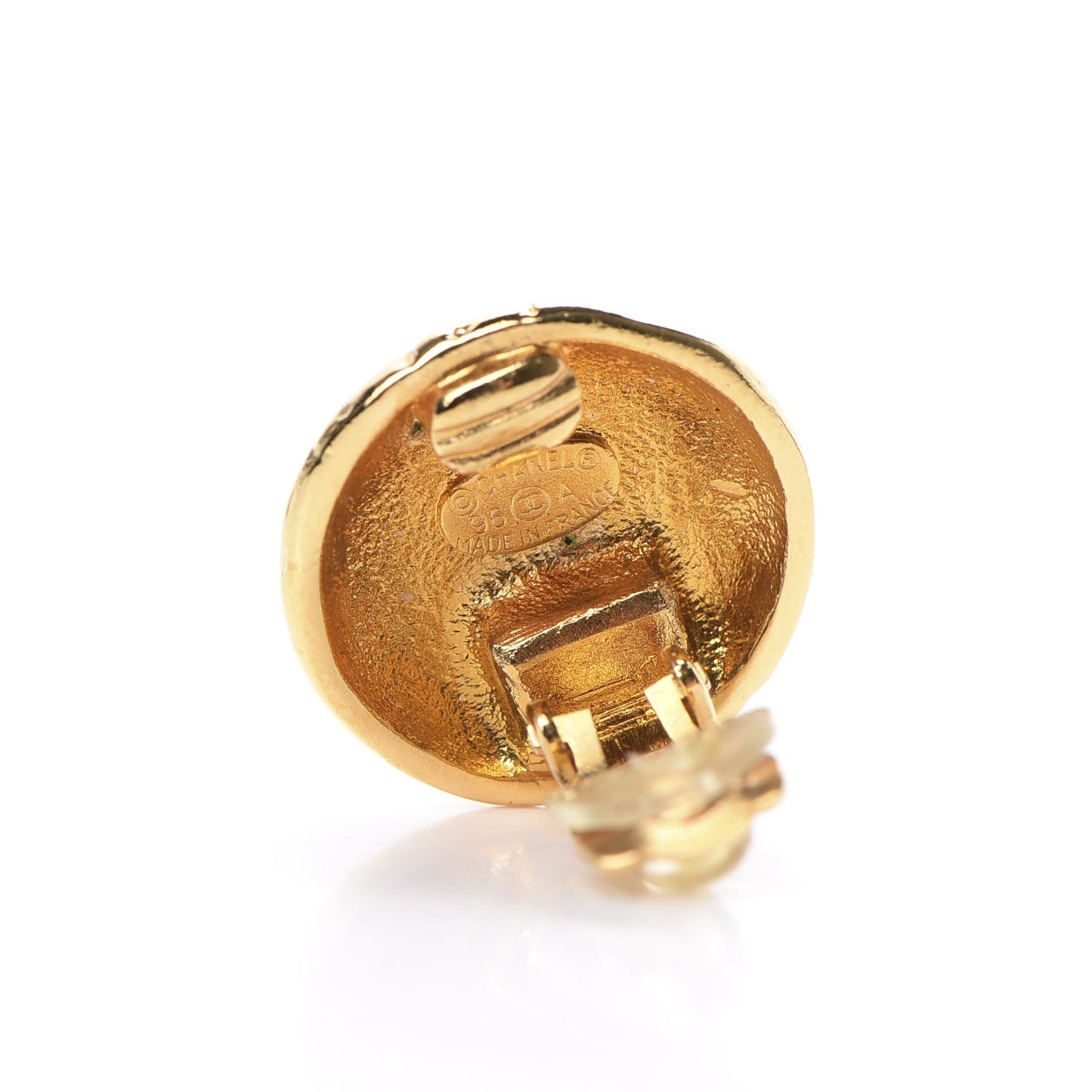 CC Button Clip On Earrings Gold