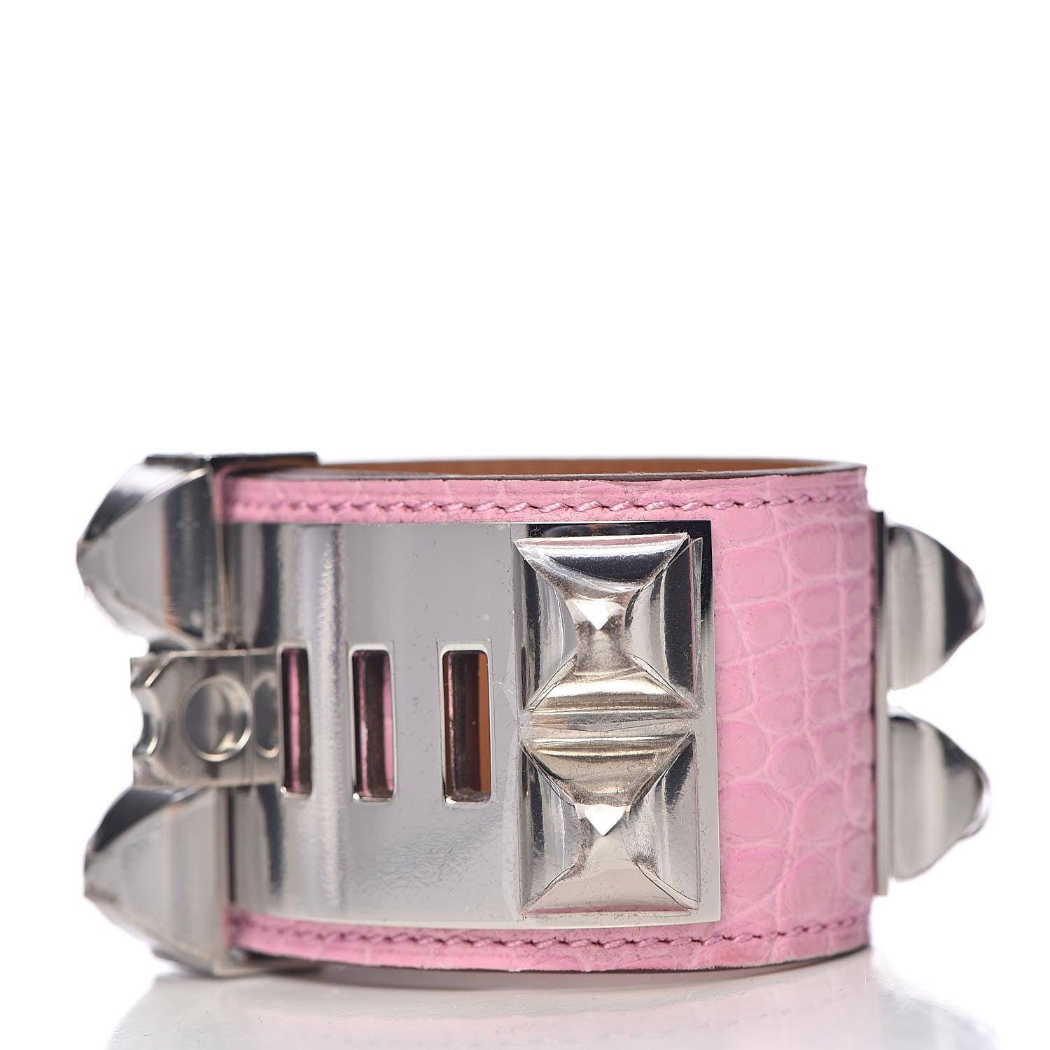 Hermes Matte Alligator Collier De Chien CDC Bracelet T1 5P Pink 3 of 6
