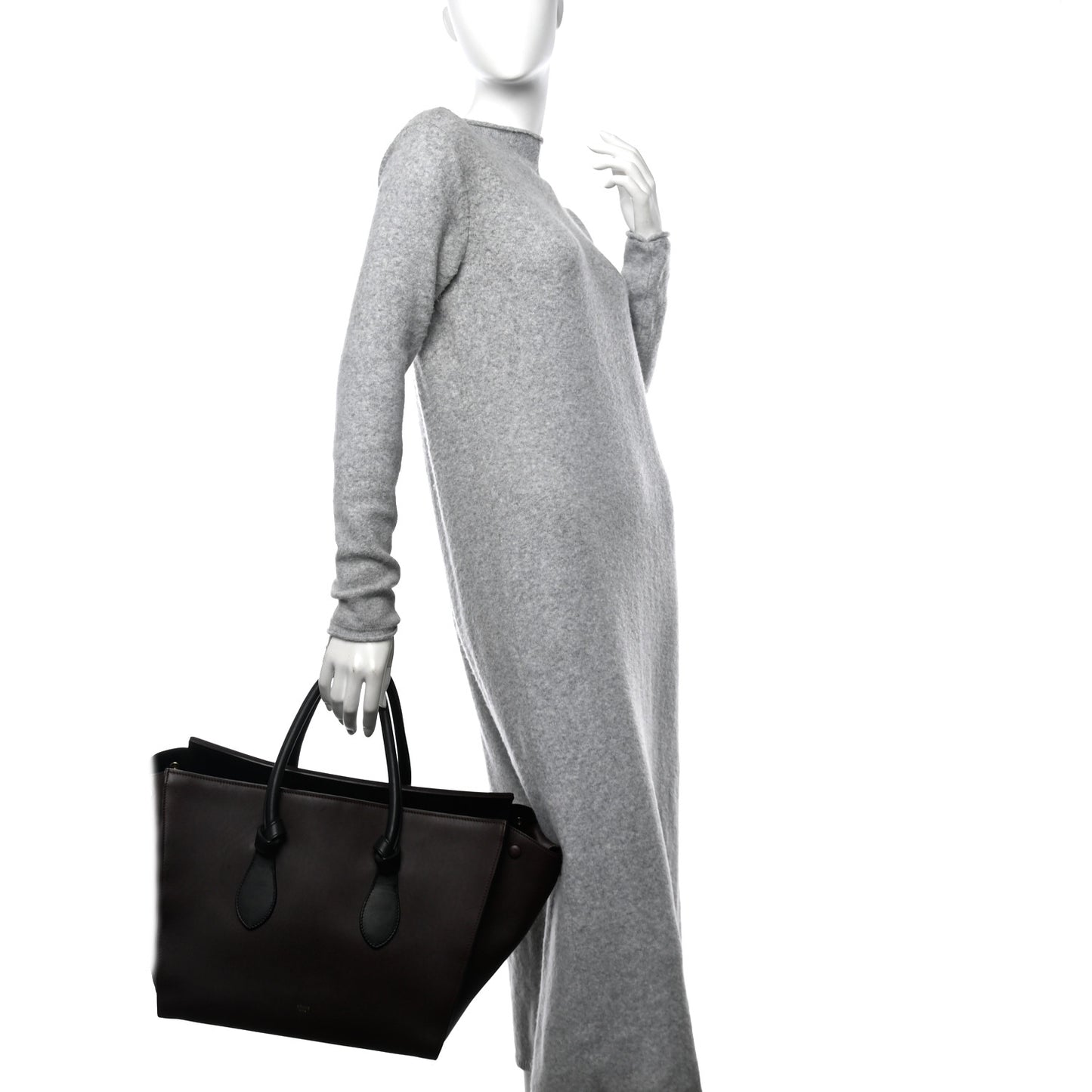 Smooth Calfskin Large Bi-Color Tie Knot Tote Black Burgundy