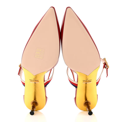 Gucci Malaga Kid Grosgrain Sylvie Web Bamboo Low Heel Pumps 41 Hibiscus Red 5 of 8