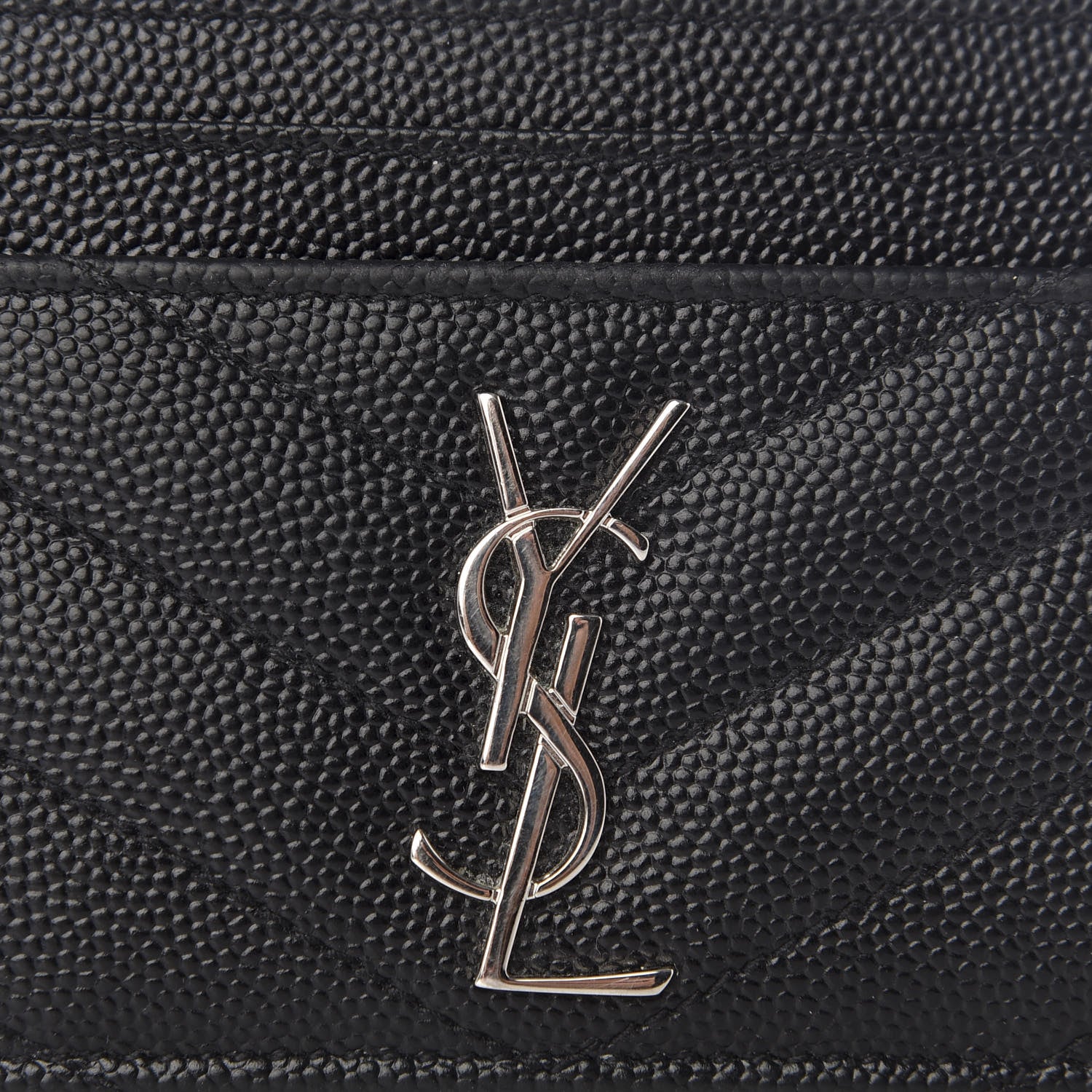 Saint Laurent Grain De Poudre Matelasse Chevron Monogram Credit Card Case Black 7 of 8