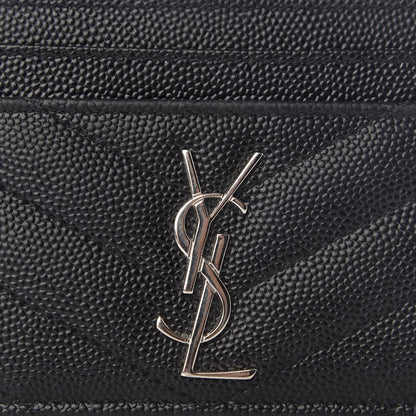 Saint Laurent Grain De Poudre Matelasse Chevron Monogram Credit Card Case Black 7 of 8