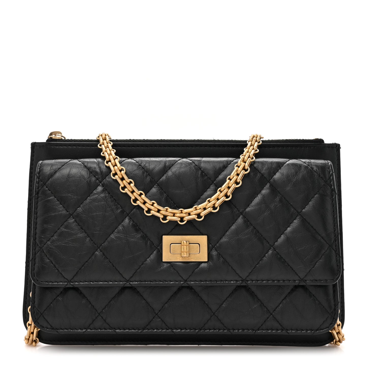 Aged Calfskin Quilted 2.55 Reissue Chain Wallet Black