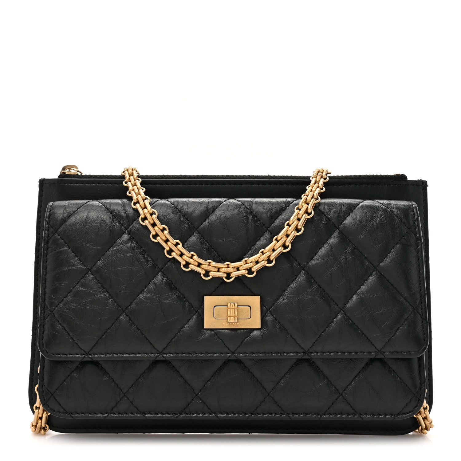 Chanel Aged Calfskin Quilted 2.55 Reissue Chain Wallet Black 1 of 11