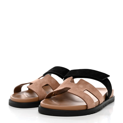 Hermes Suede Goatskin Womens Chypre Sandals 40 Beige Black 3 of 9