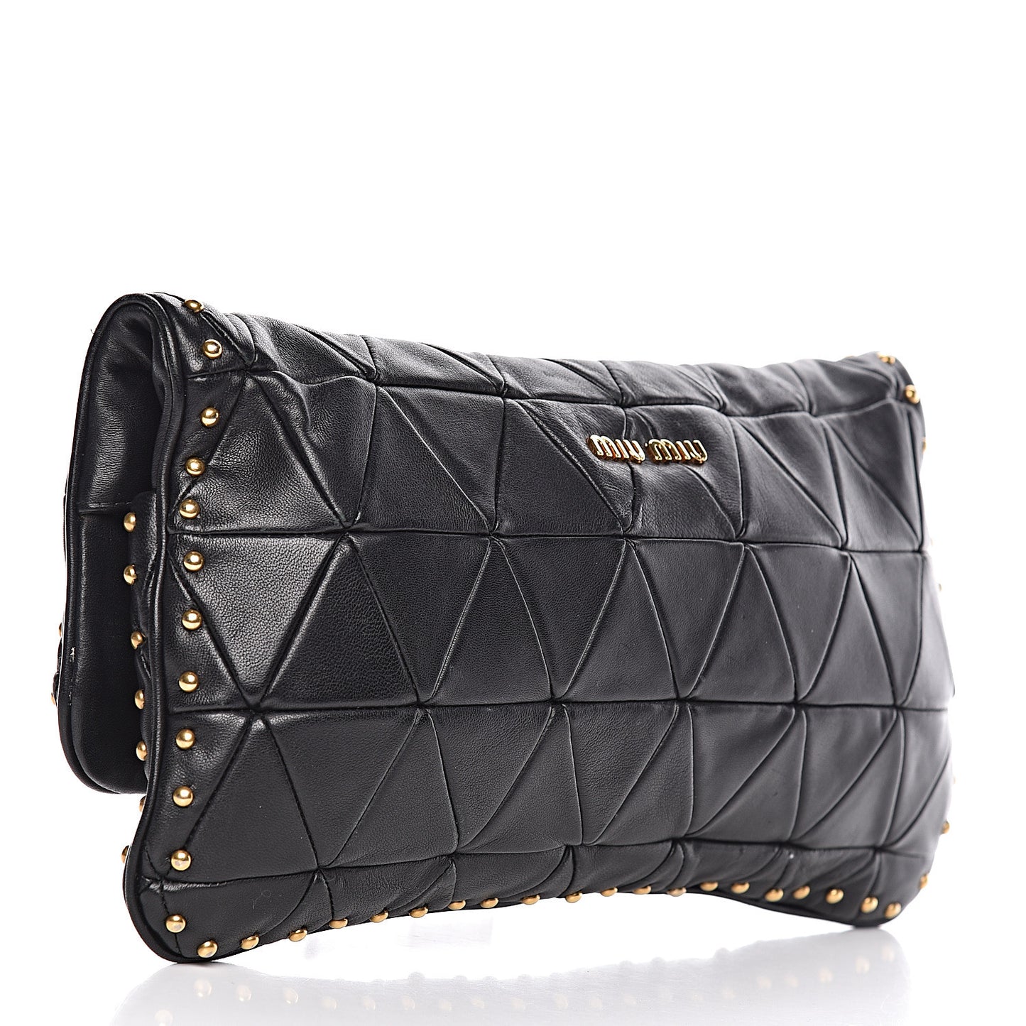 Nappa Quilted Studded Flap Clutch Black