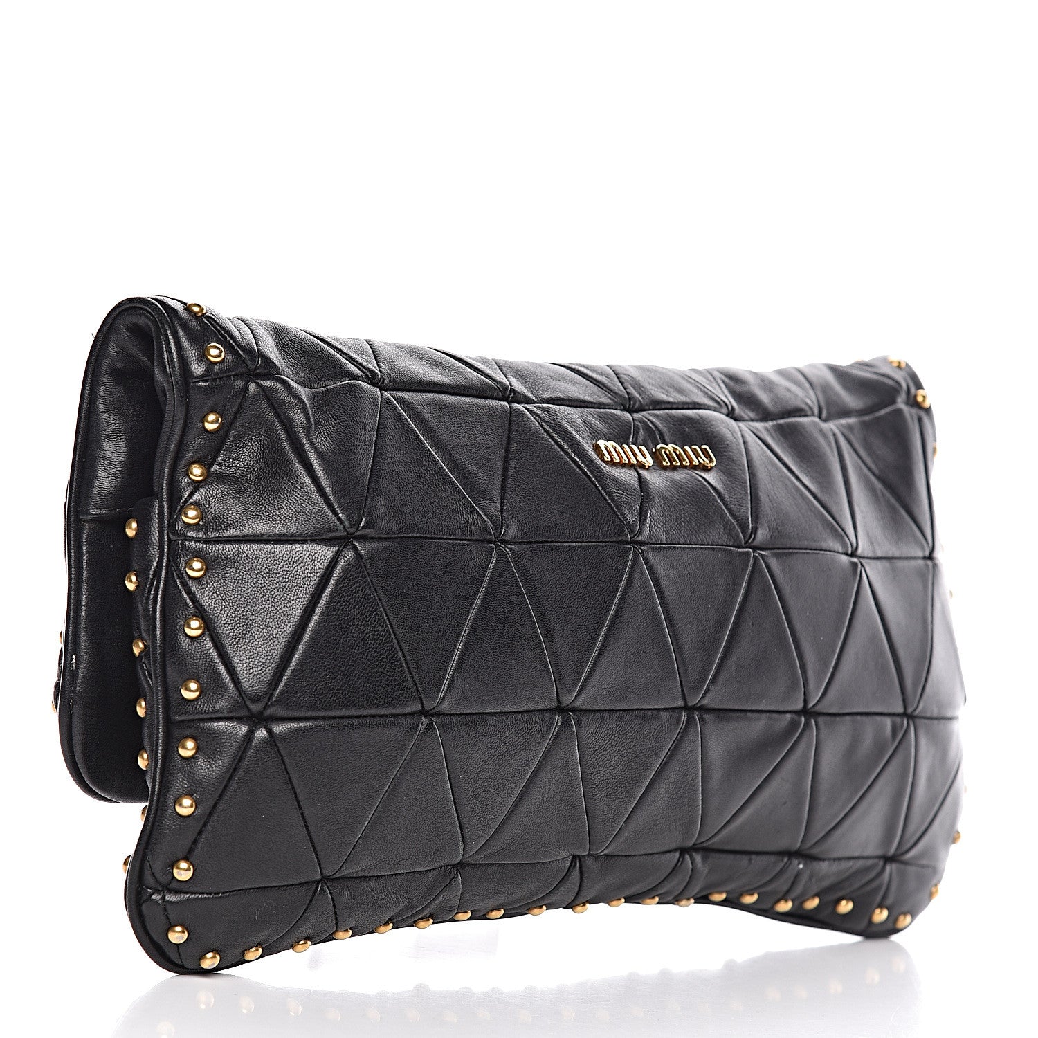 Miu Miu Nappa Quilted Studded Flap Clutch Black 3 of 10