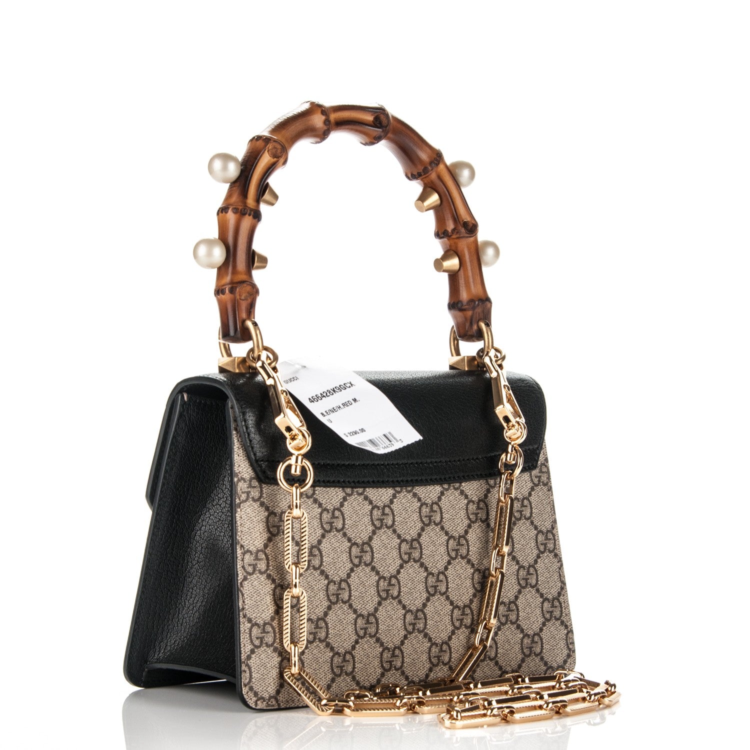 Gucci GG Supreme Monogram Goatskin Pearl Mini Fox Broche Bamboo Top Handle Bag Beige Ebony Black Hibiscus Red Mystic White 3 of 6