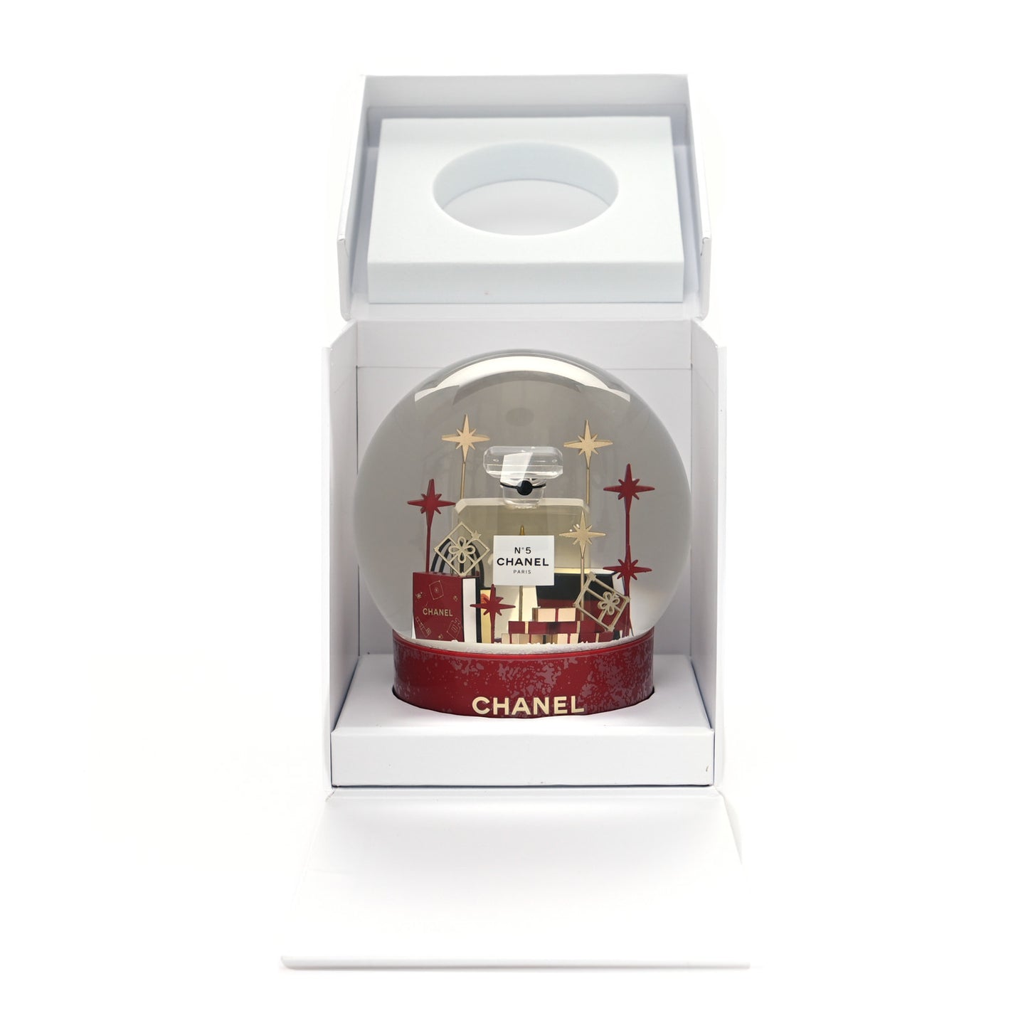 Glass N°5 Perfume Bottle Snow Globe Red