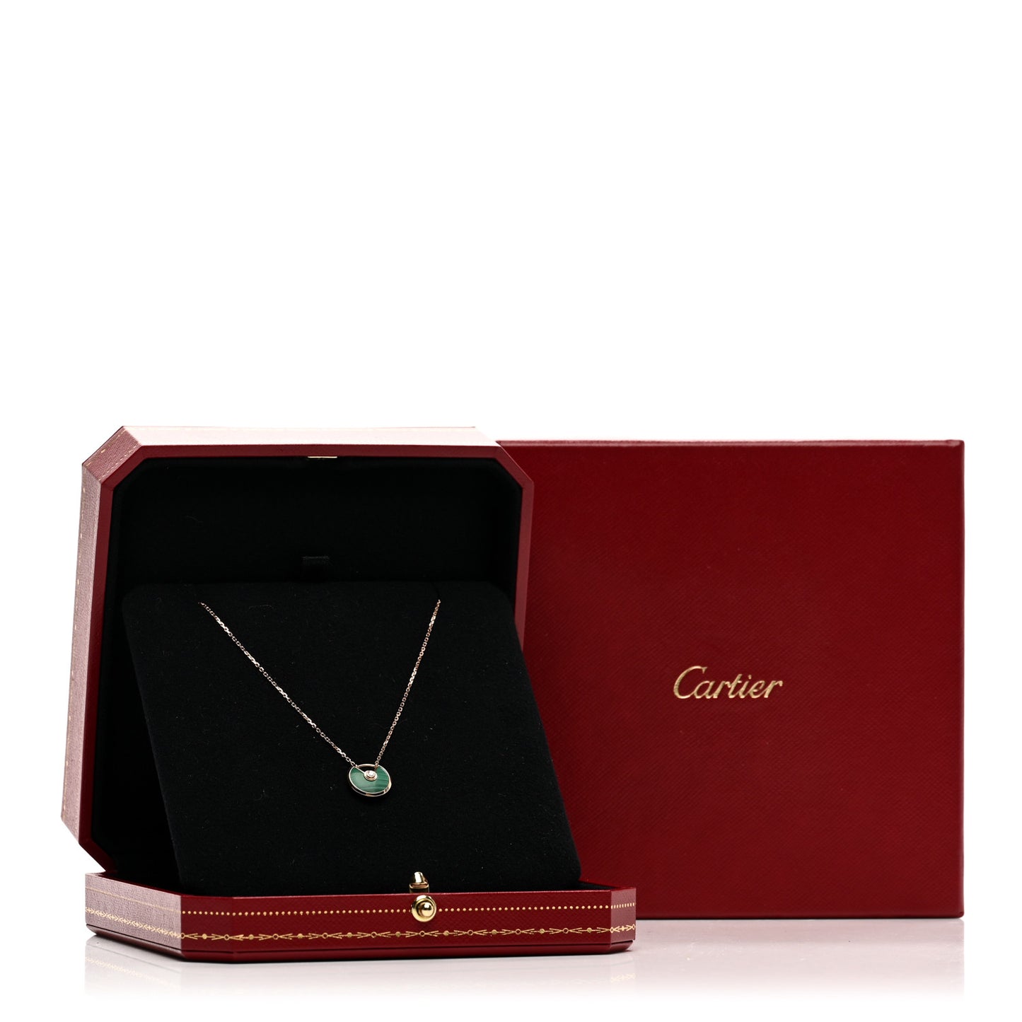 18K Pink Gold Diamond Malachite XS Amulette de Cartier Pendant Necklace