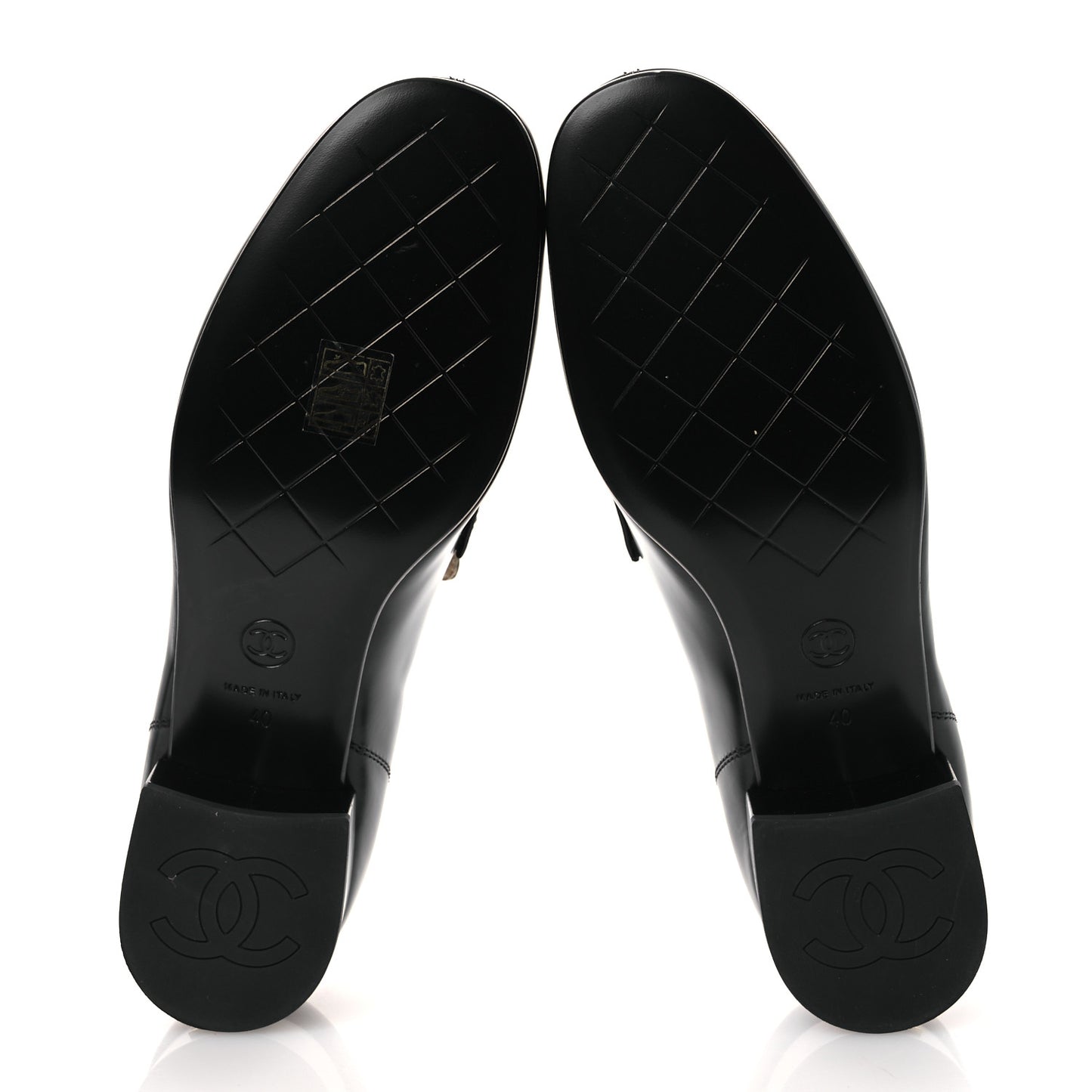 Shiny Calfskin Logo Loafers 40 Black