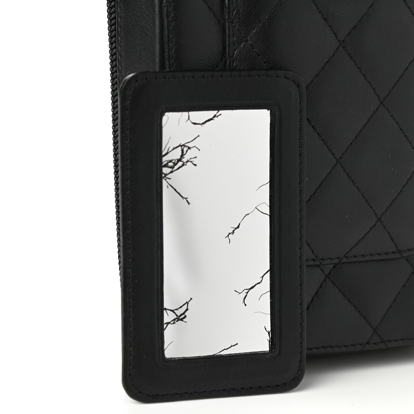 Calfskin Quilted Cambon Zip Around Cosmetic Pouch Black