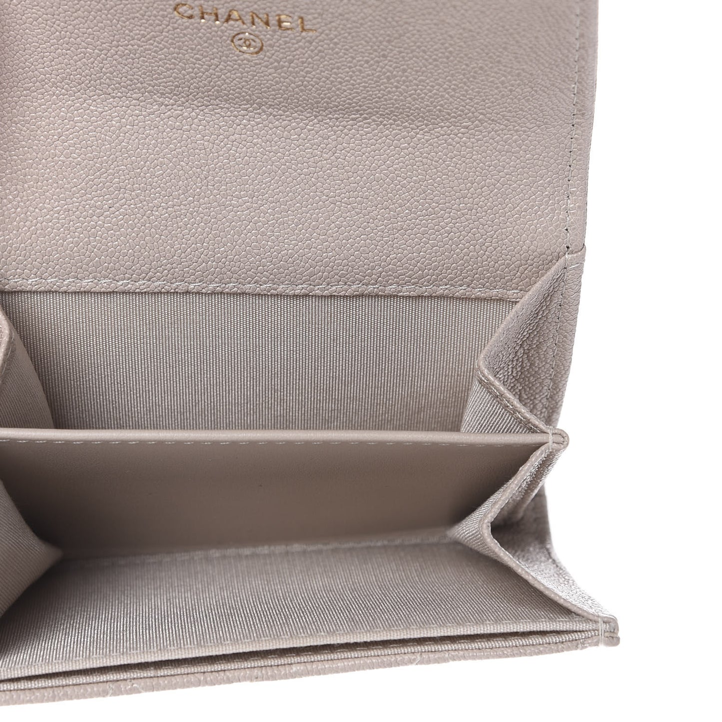 Iridescent Caviar Quilted Boy Card Holder Wallet Beige