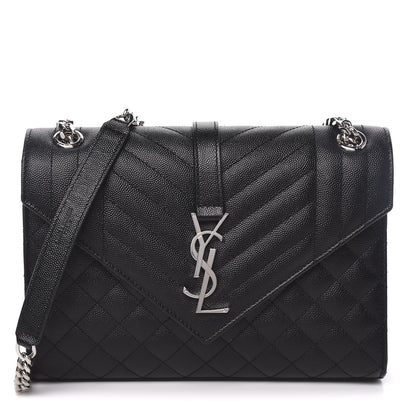 Saint Laurent Grain De Poudre Textured Mixed Matelasse Triquilt Medium Monogram Satchel Black 1 of 10