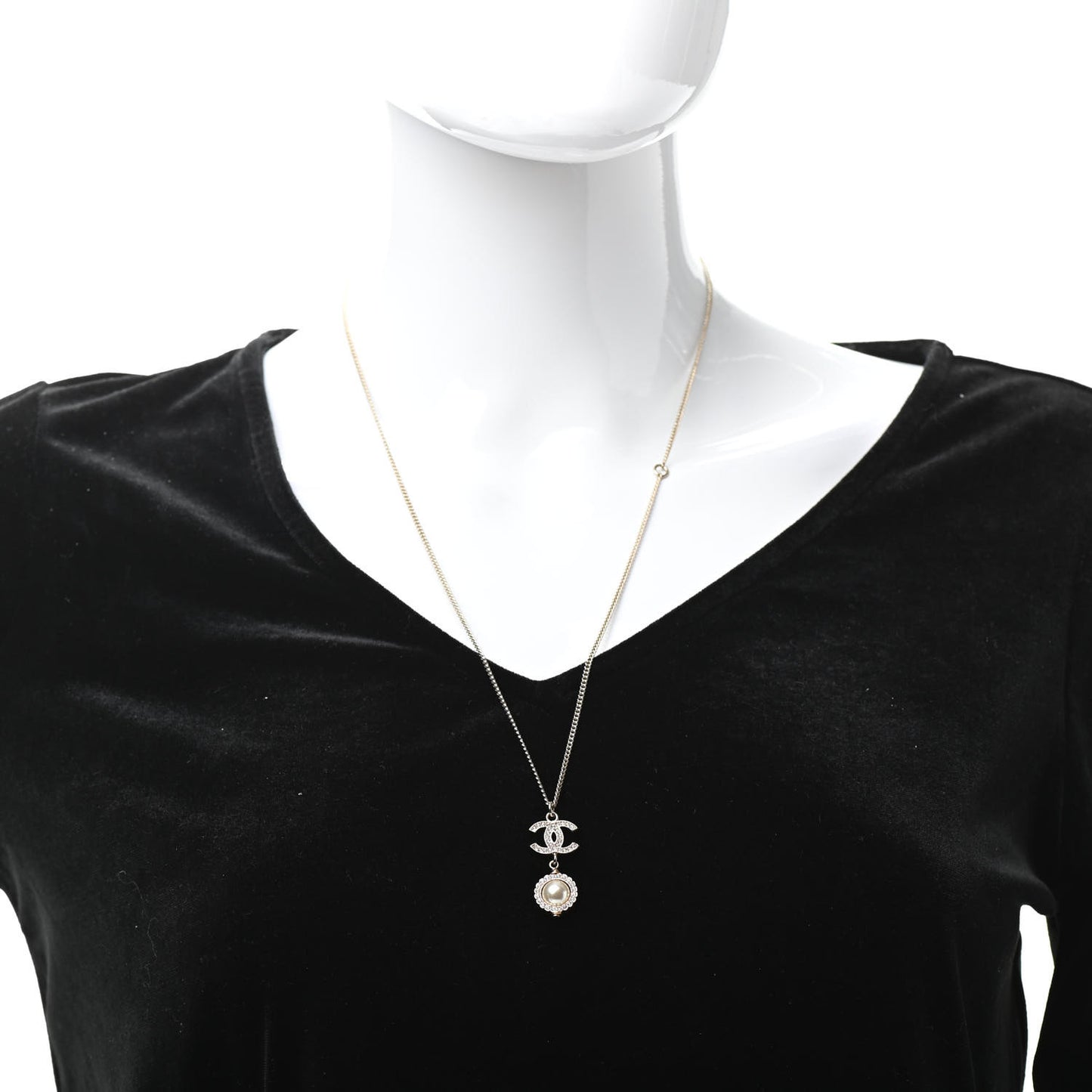 Crystal Pearl CC Lace Camellia Necklace Gold