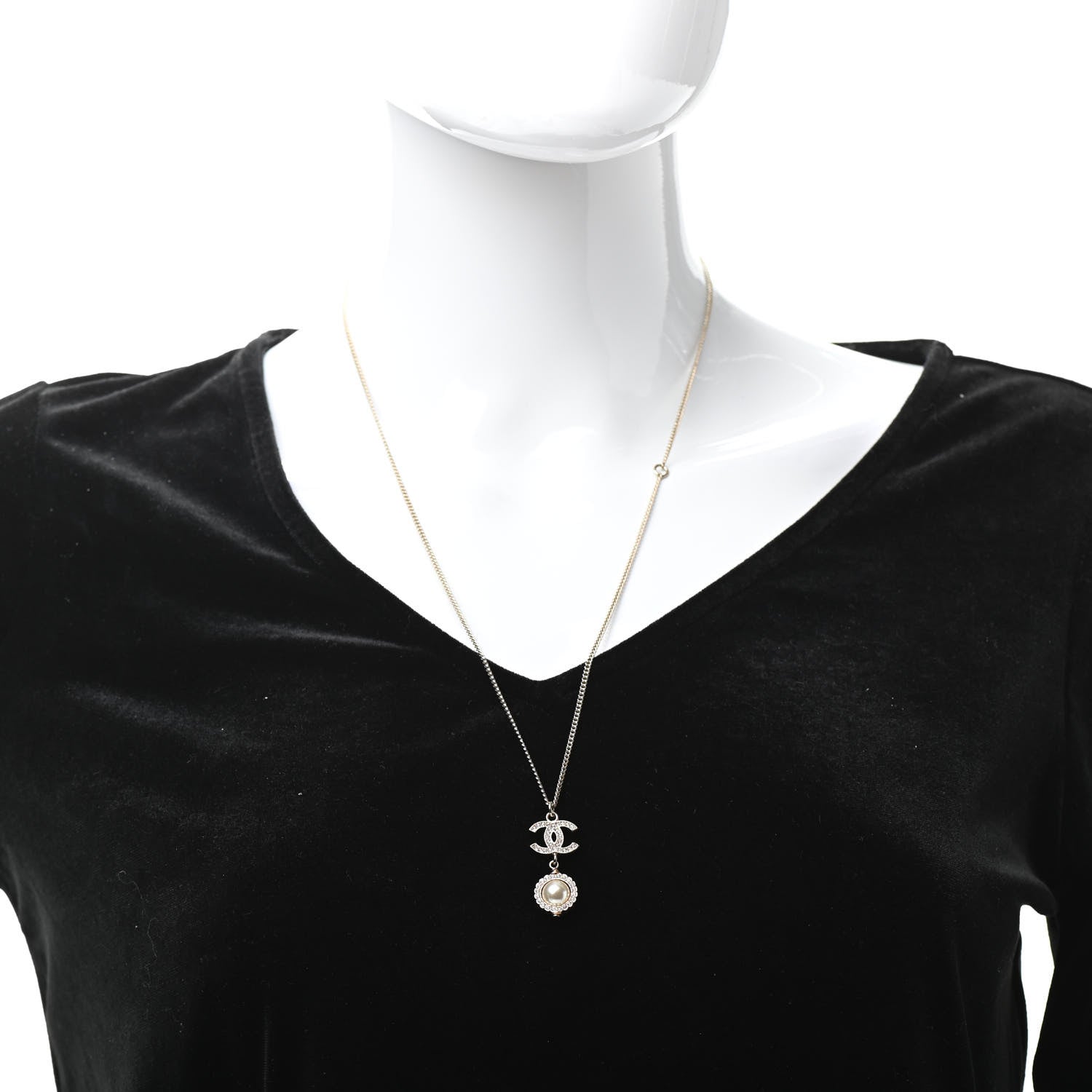 Chanel Crystal Pearl CC Lace Camellia Necklace Gold 2 of 6