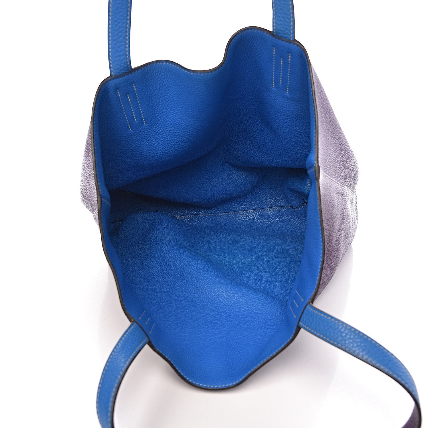 Hermes Taurillon Clemence Double Sens 45 Reversible Tote Bleu Zanzibar Ultraviolet 8 of 17