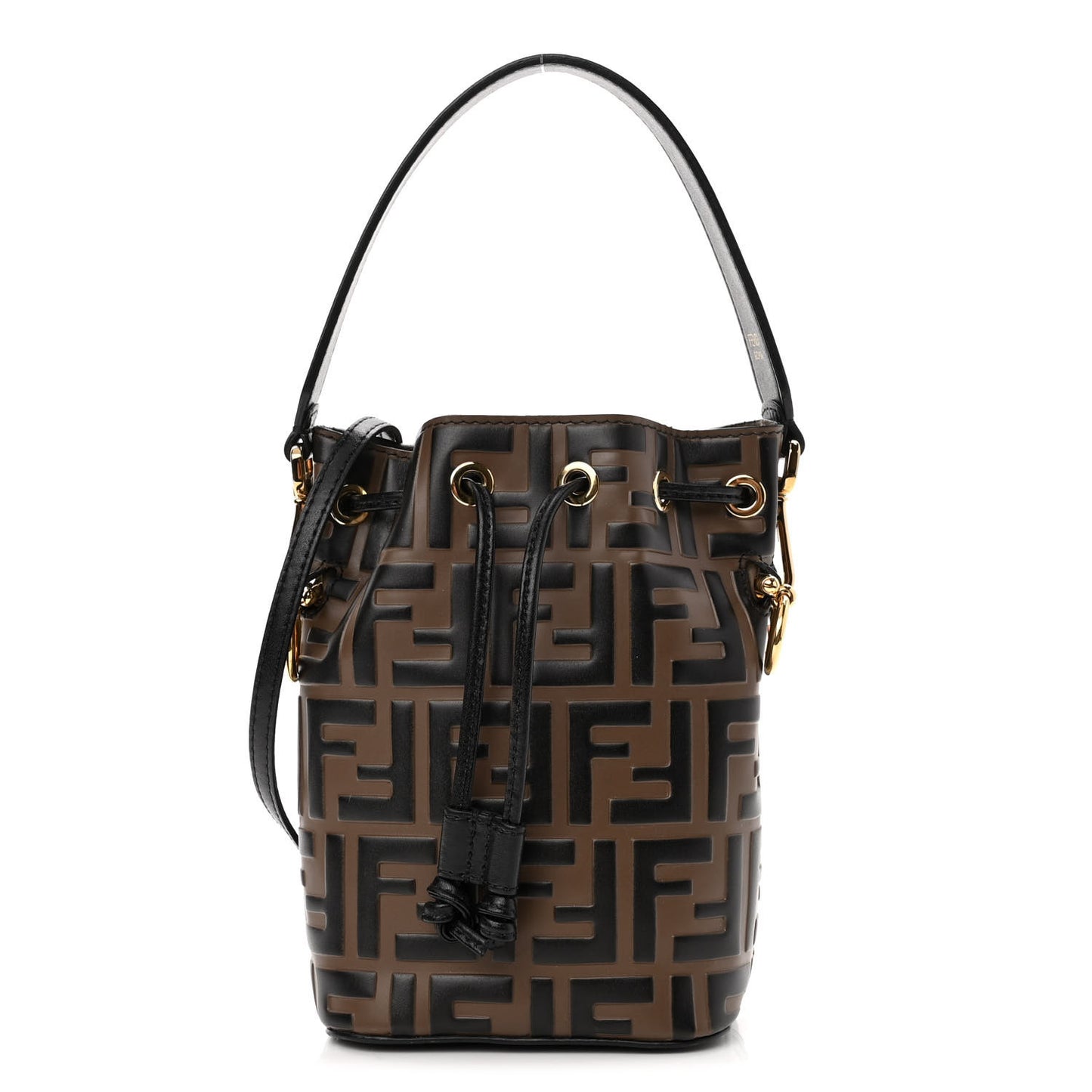 Vitello Liberty F is Fendi Bi-Color FF 1974 Embossed Mini Mon Tresor Bucket Bag Maya Black