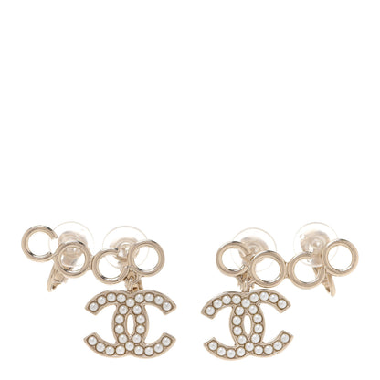 Chanel Metal Pearl CC Coco Climber Clip On Earrings Gold 1 of 5