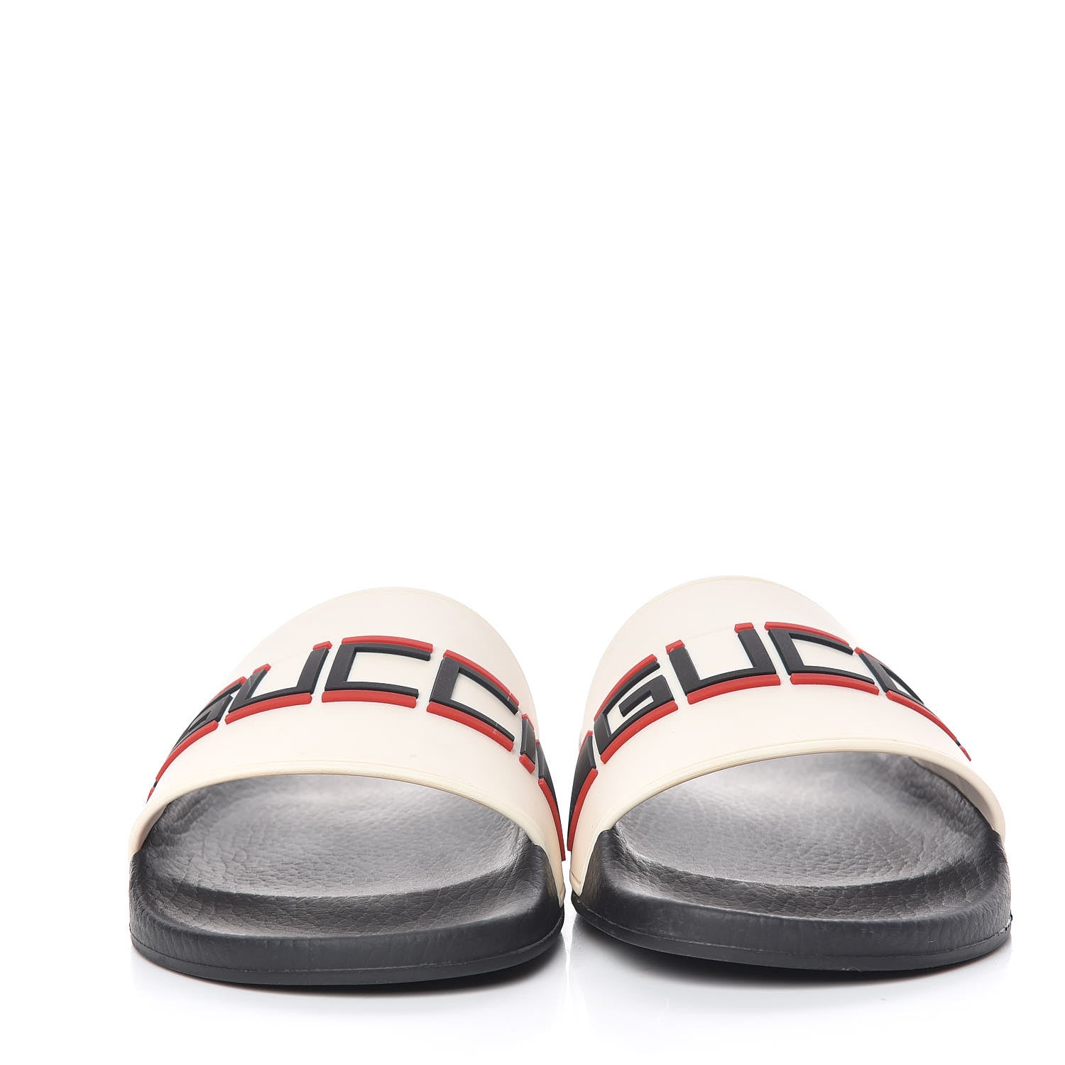Gucci Rubber Stripe Womens Pool Slide Sandals 41 Ecru Poppy Black 2 of 12
