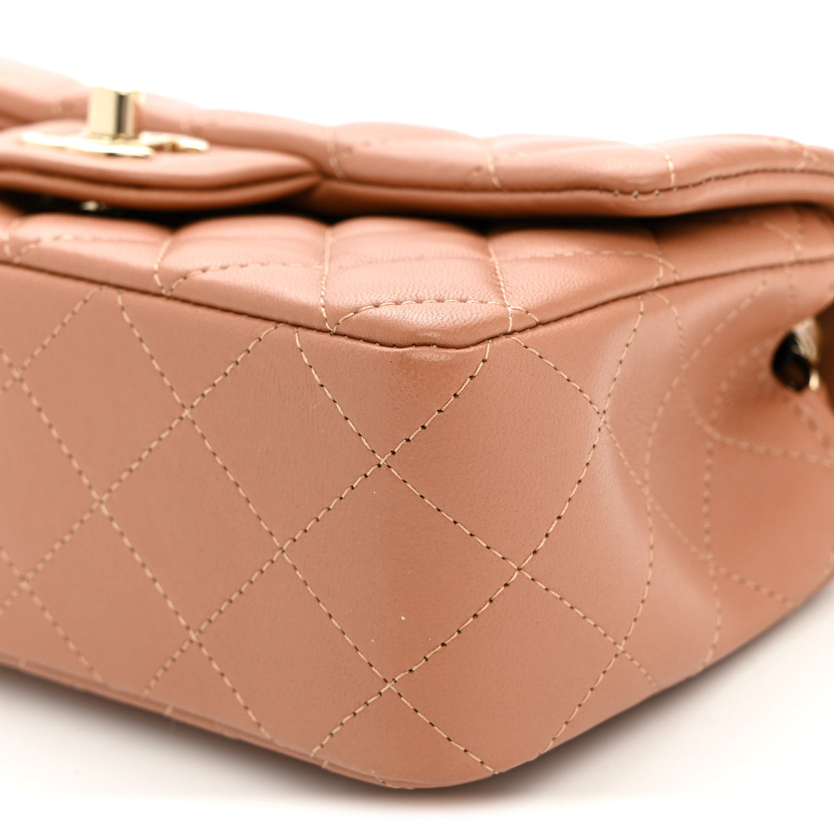 Lambskin Quilted Mini Rectangular Flap Brown