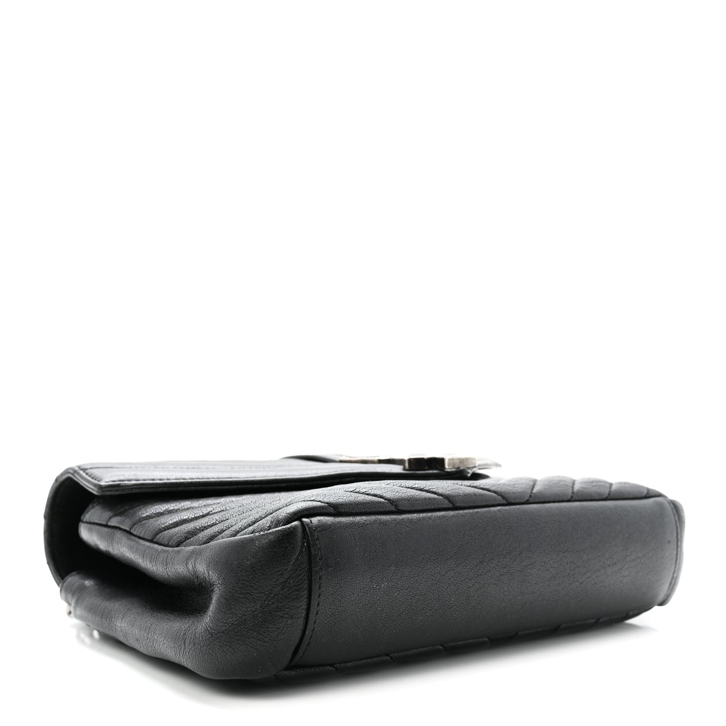 Sheepskin Matelasse Chevron Monogram Medium College Bag Black