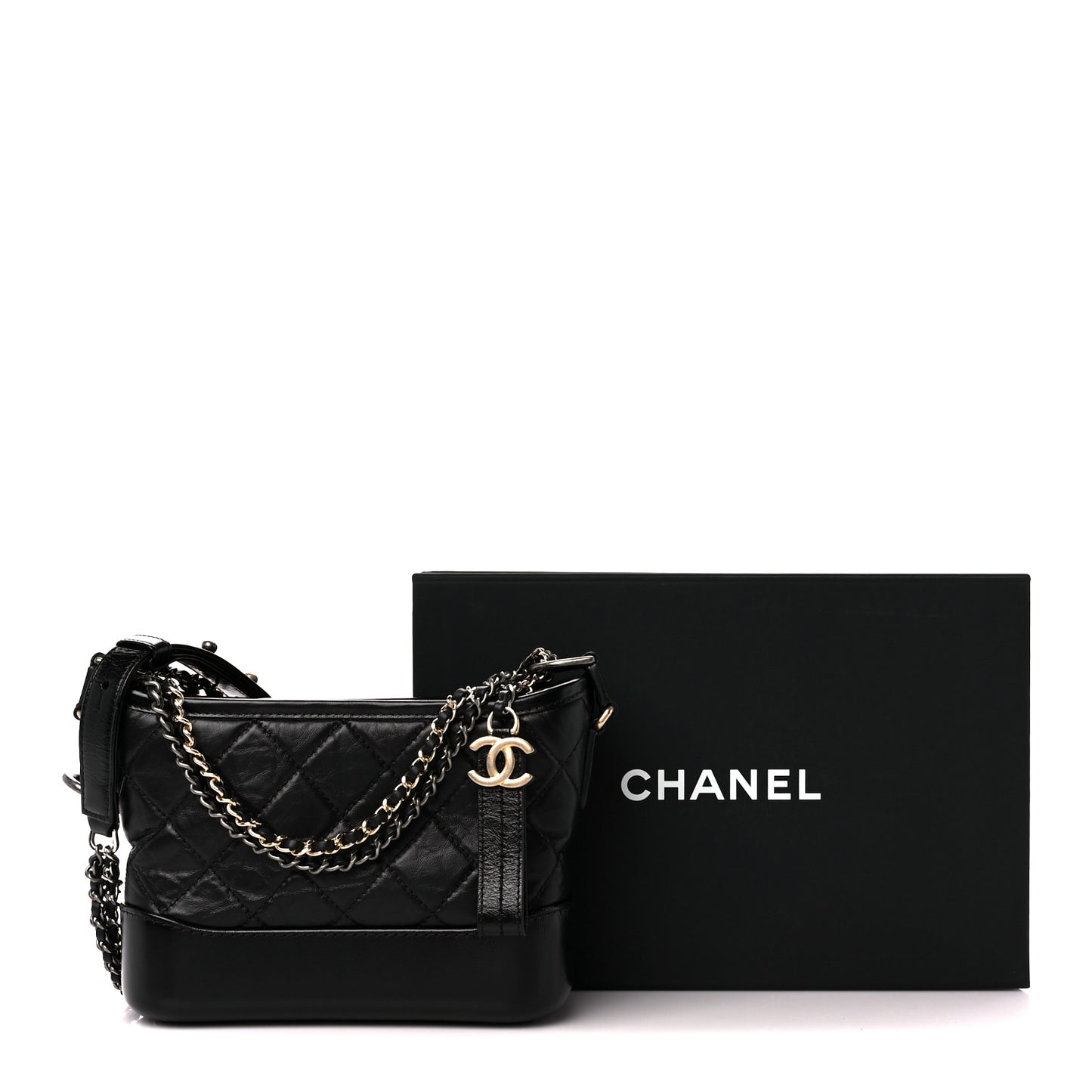 Aged Calfskin Quilted Small Gabrielle Hobo Black