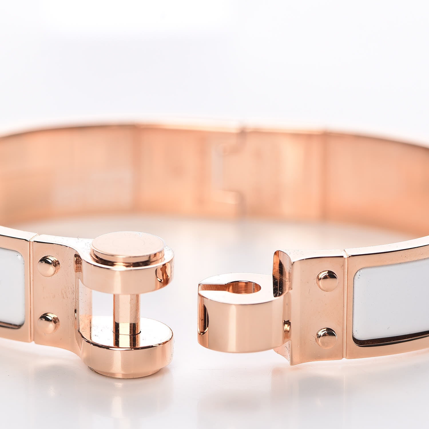 Hermes Enamel Charniere Uni Narrow Hinged Bracelet S White 5 of 6