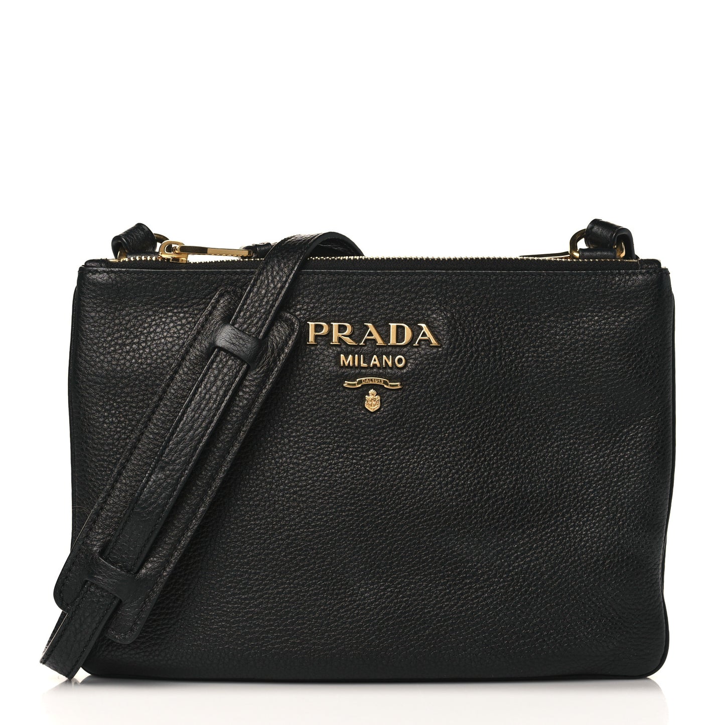 Vitello Phenix Double Zip Crossbody Bag Black