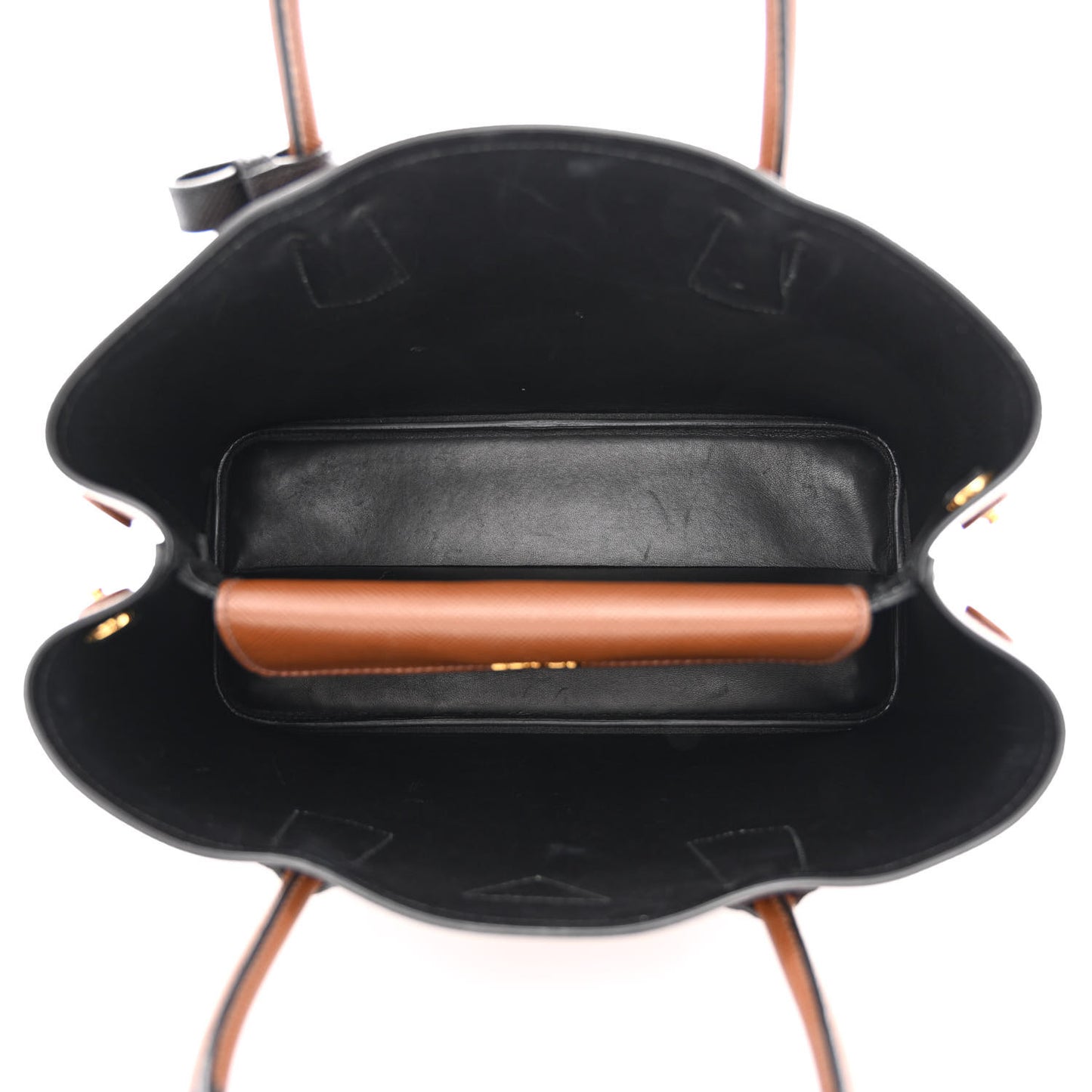 Saffiano Cuir Bi-Color Medium Double Bag Palissandro Black