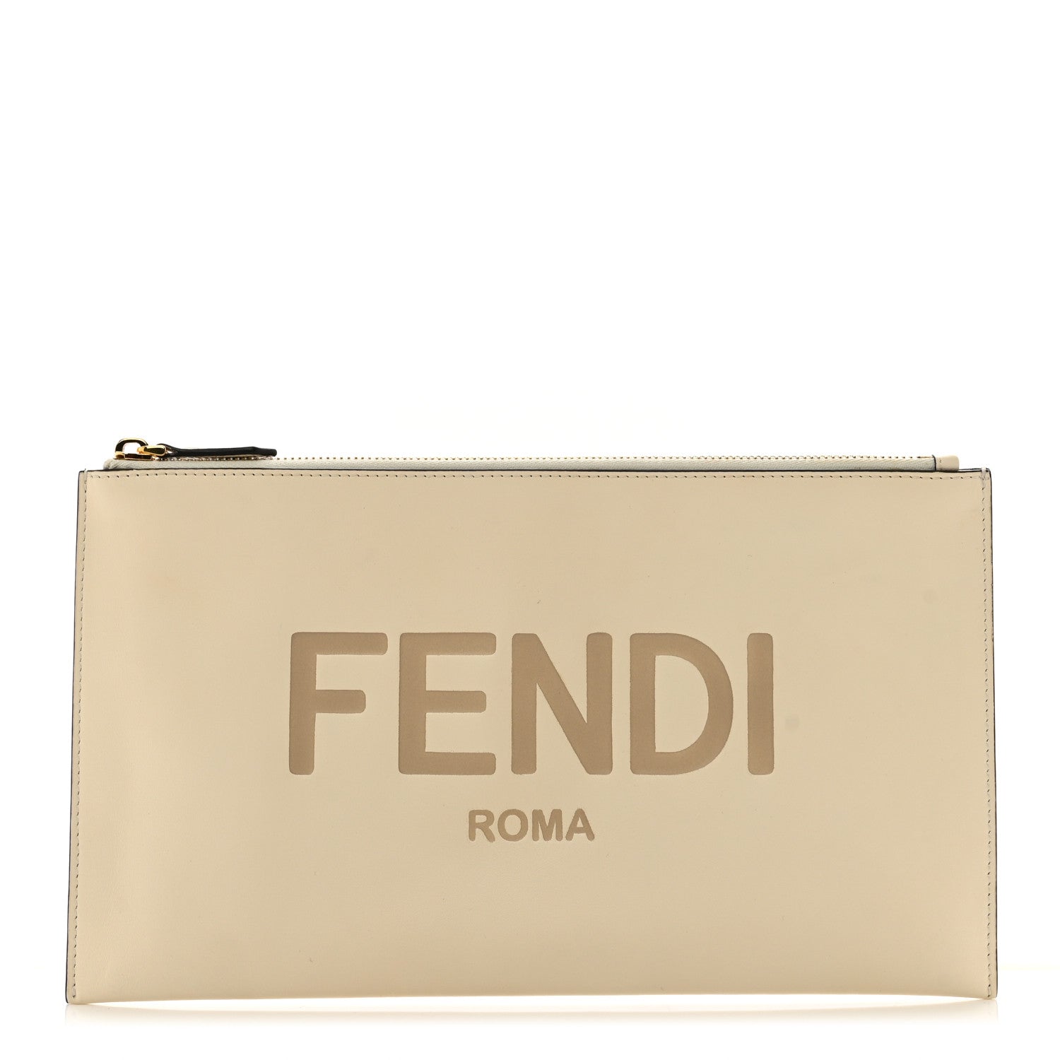 Fendi Vitello King Logo Embossed Medium Flat Pouch White Ice 1 of 8