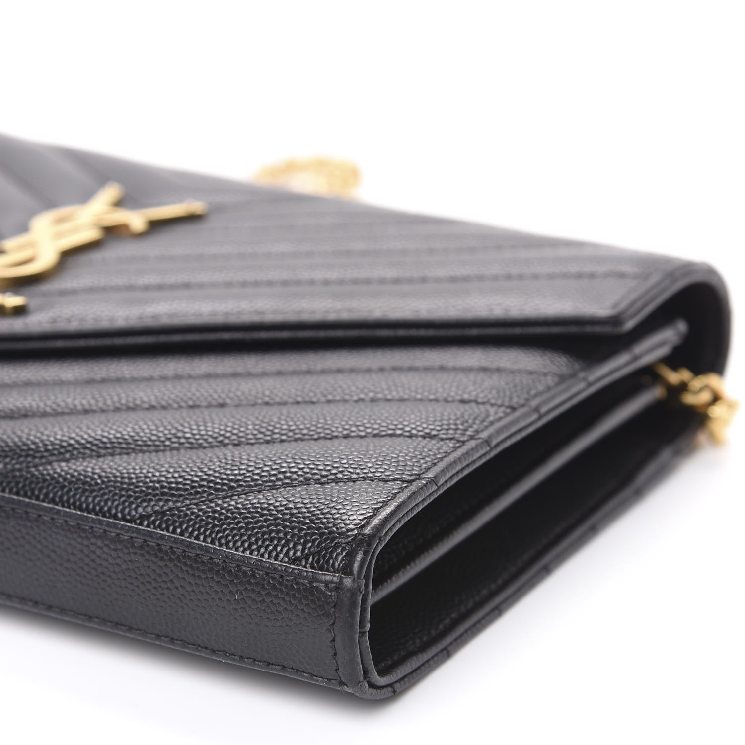 Saint Laurent Grain De Poudre Matelasse Chevron Monogram Chain Wallet Black 8 of 9
