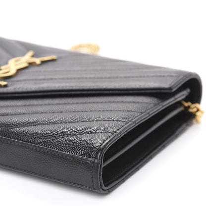 Saint Laurent Grain De Poudre Matelasse Chevron Monogram Chain Wallet Black 8 of 9