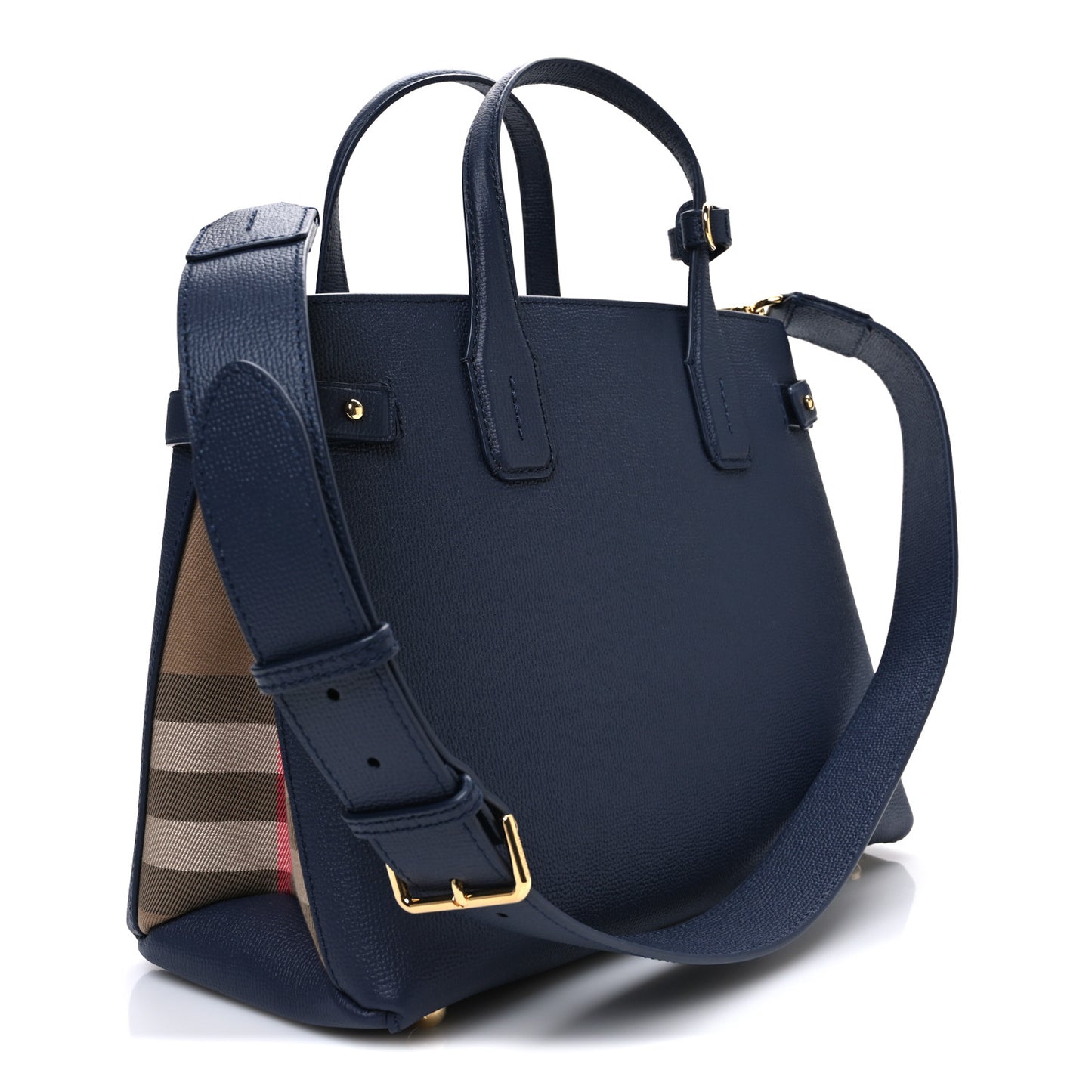 Derby Calfskin House Check Medium Banner Tote Ink Blue