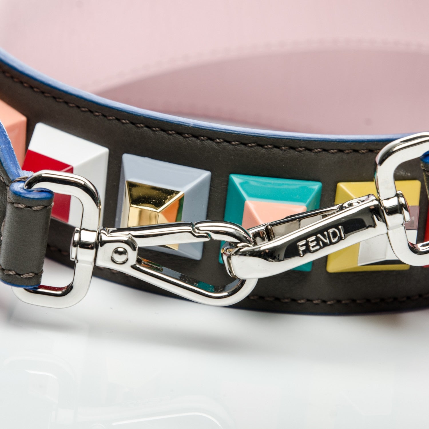 Fendi Vitello Dolce Plexiglass Bi-Color Studded Strap You Carbone Peonia Multicolor 3 of 4
